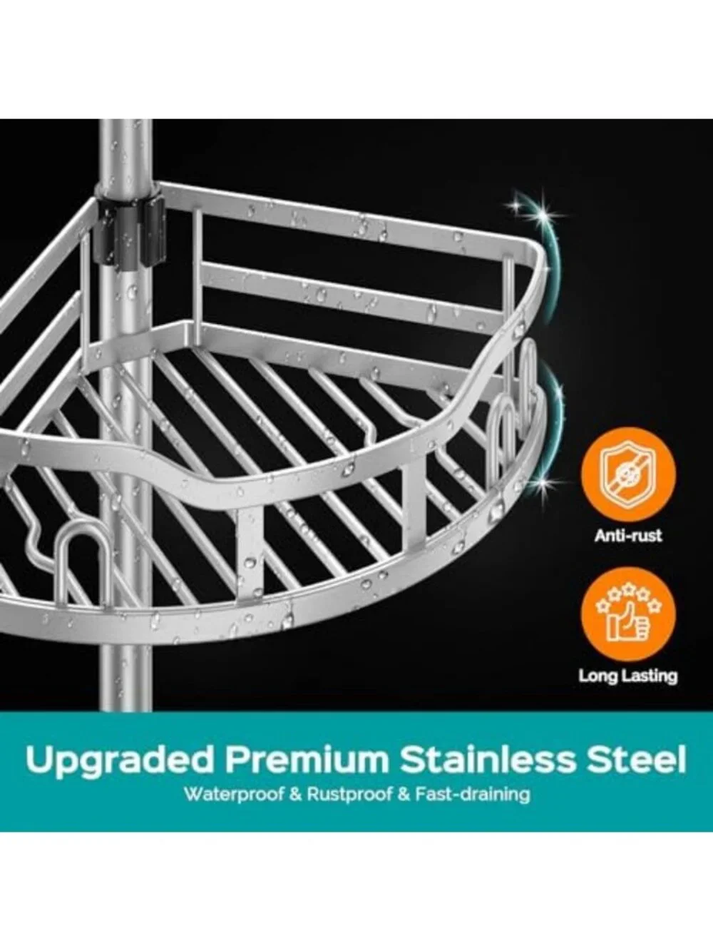 Rustproof 4-Tier Corner Shower Caddy Tension Pole - Adjustable Bathroom